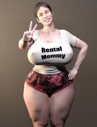 3d 3d_(artwork) big_ass big_breasts big_butt big_nipples brown_eyes brown_hair clothed clothing daz3d daz_studio female female_focus female_only front_view housewife innocent looking_at_viewer milf mommy mommy_kink mother muscular_legs muscular_thighs nipples older_female onlythicks rental_mommy rental_mommy_shirt shirt shorts smile smiling solo solo_female thick_ass thick_hips thick_legs thick_thighs white_shirt white_skin