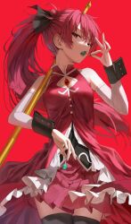 1girls bright_eyes flesh_fang hair_ribbon lollipop long_hair looking_at_viewer magical_girl ponytail puella_magi_madoka_magica red_eyes red_hair sakura_kyouko skirt superpig/spiri tagme wrist_cuffs