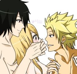 1girls 2boys artist_request black_hair blonde blonde_hair cheating fairy_tail female imminent_double_penetration imminent_sex lucy_heartfilia male polyamory rogue_cheney sting_eucliffe tagme threesome white_background yukihino-chan