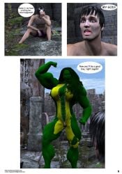 1boy 1girls 3d anna_marie breast_expansion bruce_banner comic deviantart_username dialogue email_address english_text female green-skinned_female green_skin hulk_(series) hulked_out light-skinned_male light_skin locofuria male marvel marvel_comics muscle_growth muscular muscular_female page_5 page_number rogue_(x-men) she-hulk speech_bubble straight text transfer transformation x-men