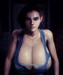 1girls capcom cleavage female female_only huge_breasts jill_valentine jill_valentine_(sasha_zotova) light-skinned_female resident_evil resident_evil_3 resident_evil_3_remake solo unknown_artist unknown_source