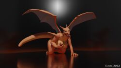 16:9 4k absurd_res anthro breast_grab breast_squish breasts charizard female hand_on_breast hi_res horn kneeling looking_at_viewer membrane_(anatomy) nintendo nipples nude one_eye_closed pokémon_(species) pokemon pokemon_(species) raised_wings scoota solo spread_wings squish tail video_games widescreen wings wink