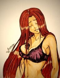 anastasia1312 bra bust_portrait fairy_tail flare_corona red_hair tattoo_on_chest very_long_hair