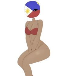 1girls bikini countryhumans countryhumans_girl dark-skinned_female female female_only flawsystyle hands_between_legs ihavenohorns national_personification philippines philippines_(countryhumans) red_bikini solo solo_female swimsuit white_background