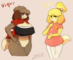 2022 absurd_res animal_crossing animal_humanoid anthro big_breasts breasts brother_and_sister brown_body brown_fur bulge canid canine canis clothed clothing crossgender digby_(animal_crossing) domestic_dog duo english_text female ftm_crossgender fur genderbend genderbent genderswap_(ftm) genderswap_(mtf) genitals hair hi_res huge_breasts humanoid i3i2455_ivi394 isabelle_(animal_crossing) looking_at_viewer male male/female mammal mammal_humanoid mtf_crossgender nintendo nipple_outline partially_clothed pussy rule_63 shih_tzu siblings simple_background smile text thick_thighs toy_dog video_games yellow_body yellow_fur