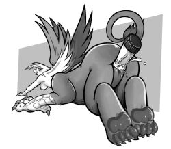 absurd_res avian avian_taur beak bodily_fluids breasts claws cum cum_in_pussy cum_inside dildo eyelashes feathered_wings feathers female friendship_is_magic genital_fluids genitals gilda_(mlp) gryphon gryphon_taur half-closed_eyes hasbro hi_res long_tail looking_back lying masturbation mr._e my_little_pony mythological_avian mythology narrowed_eyes paws penetration pussy raised_tail sex_toy taur toe_claws vaginal_penetration veiny_dildo wings