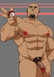 balls bara cliff_(pokemon) facial_hair gay male male_only muscles muscular npc_trainer othukimi penis pokemon solo solo_male team_rocket veiny_penis