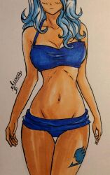 anastasia1312 bikini blue_hair fairy_tail juvia_lockser tattoo_on_thigh