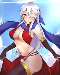 1340smile breasts fire_emblem fire_emblem:_radiant_dawn girl long_hair micaiah_(fire_emblem) white_hair