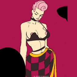 1girls areola_slip areolae black_bra bra breasts curvy female female_only heartdcourage jojo's_bizarre_adventure mature mature_female midriff navel nipples pink_hair revealing_clothes sketch skirt solo solo_female solo_focus stomach trish_una vento_aureo wardrobe_malfunction wide_hips