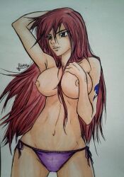 anastasia1312 bikini_bottom erza_scarlet fairy_tail red_hair tattoo_on_arm topless_female