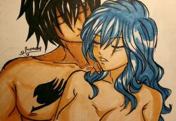 anastasia1312 blue_hair bust_portrait fairy_tail gray_fullbuster juvia_lockser shirtless_(male) topless_female