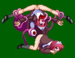 clothing defeated female green_background hisui hisui_(tsukihime) kinniku_buster kuromaru_(mugen) lowres m.u.g.e.n maid melty_blood open_mouth oral pixel_art pussy rape restrained spread_legs sprite tentacle top-down_bottom-up tsukihime type-moon