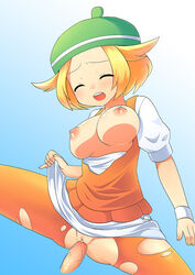 bianca_(pokemon) blonde_hair bracelet breasts censored closed_eyes female hat nipples pantyhose partial_penetration penis pokemon pussy sex shallow_penetration short_hair sweat tear torn_clothes