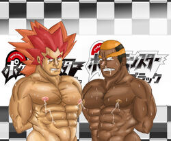 alder artist_request bara blonde_hair dark_skin male male_only marshal_(pokemon) muscle muscles nipples pokemon pokemon_(game) pokemon_bw red_hair yaoi