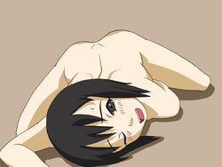 black_hair blush female female_only human karsarutobi_asumaru lying lying_down naruto one_closed_eyes shizune solo wink