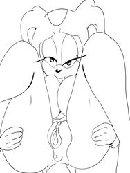 big_breasts breasts clitoral_hood clitoris cream_the_rabbit exposed_breasts female female_only floppy_ears fur furry hands_on_ass hguy44 lagomorph line_art looking_at_viewer monochrome nude presenting_hindquarters rabbit sega slightly_chubby solo sonic_(series) sonic_team tongue_out video_games