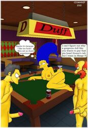 breasts cosmic female groundskeeper_willie human indoors lying male marge_simpson matt_groening_(style) moe's_tavern moe_szyslak nude on_side penis pool_table pose tagme the_simpsons