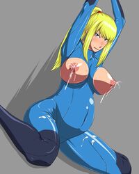 1girls breasts female female_only human lactation metroid ml nintendo oneekyou pregnant samus_aran solo zero_suit zero_suit_samus