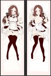 1girls breasts color colored dakimakura_design fate/grand_order fate_(series) full_body leonardo_da_vinci_(rider)_(fate) m-da_s-tarou maid nipples on_back panties pussy simple_background solo tagme thighhighs