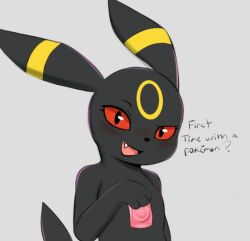 arteficialtrees black_fur condom dialogue eyelashes female female_only female_pokemon feral fur furry game_freak holding_condom long_ears looking_at_viewer nintendo no_background pokémon_(species) pokemon pokephilia red_eyes simple_background smile smiling smiling_at_viewer tail umbreon zoophilia