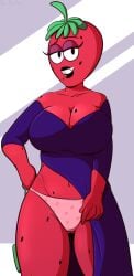 2018 ass_visible_through_thighs black_eyes black_lipstick cartoon_network cleavage davidsanchan dress dress_lift drupe female female_only flashing_panties green_hair lipstick makeup ok_k.o.!_let's_be_heroes panties pink_panties purple_eyeshadow red_skin strawberry thick_thighs thighs