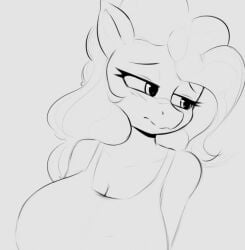 anthro arteficialtrees big_breasts black_and_white blush breasts cleavage eyelashes female female_only friendship_is_magic hair horse horse_ears horse_girl humanoid long_hair looking_away my_little_pony no_background no_color pinkie_pie_(mlp) pony ponygirl shy simple_background straight_hair