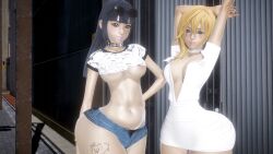 2girls 3d bottom_heavy honey_select kingdom_hearts namine panties roseza shorts skuld_(kingdom_hearts)