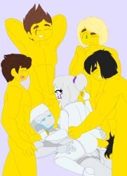 cole_(ninjago) duchess_pixal jay_(ninjago) kai_(ninjago) lego lloyd_garmadon ninjago p.i.x.a.l. rebooted_(ninjago) robot robot_girl robot_humanoid yellow_penis yellow_skin zane_(ninjago)