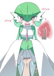 bangs blush bob_cut breasts collarbone colored_skin commentary_request cross_section eyebrows_visible_through_hair female fingering gardevoir green_hair green_skin hair_between_eyes hands_up happy heart heart-shaped_pupils highres interspecies lifted_by_self looking_at_viewer m3_(gardevoir_m3) multicolored_skin multiple_views nose_blush open_mouth own_hands_together pokemon pokemon_(species) pokephilia pussy pussy_juice red_eyes short_hair simple_background small_breasts smile solo_focus standing straight-on symbol-shaped_pupils tears translation_request two-tone_skin uncensored vaginal_penetration white_background white_skin