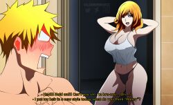 auburn_hair bathroom big_breasts bleach blue_eyes blush breasts brown_eyes cleavage couple curvaceous curvy curvy_body curvy_female curvy_figure derivative_work dialogue female gairon gray_eyes huge_breasts ichigo_kurosaki inoue_orihime light-skinned_female light-skinned_male light_skin male male_with_female married married_couple nipples no_bra oldhorrorz orange_hair panties parted_bangs posing shirtless shounen_jump sleeveless sleeveless_shirt slim_waist smile smiling standing surprised talking tank_top underwear visible_nipples wide_hips