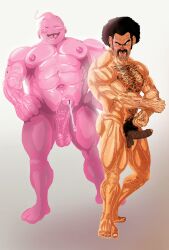 balls dragon_ball dragon_ball_z erection fanart flex flexing gay hairy lxxxn99 majin_buu male male_only mature_male moustache mr._satan muscle nipples penis precum pubic_hair testicles thick toes yaoi