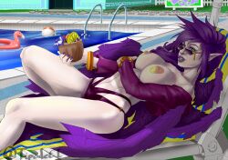 1girls big_breasts breasts female female_only goth league_of_legends light-skinned_female light_skin looking_over_eyewear looking_over_glasses looking_over_sunglasses morgana pool_party_series purple-tinted_eyewear purple_eyes purple_hair purple_lipstick sunglasses tinted_eyewear tipodeincognito wings