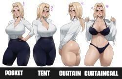 1girls 2022 anger_vein angry ass black_bra black_panties blonde_hair bra breasts brown_eyes clothed clothed_female clothes_removed curtain_call_challenge dat_ass echosaber female female_only forehead_jewel forehead_mark hi_res hips huge_breasts long_hair meme milf naruto naruto_(series) naruto_shippuden panties pants_removed slim_waist solo thick_thighs thighs tsunade undressed undressing white_shirt wide_hips