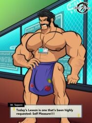 apron big_bulge bulge closed_eyes daddy dialogue english_text huge_bulge male male_only mr._saguaro muscles muscular muscular_male npc_trainer pokemon pokemon_sv teacher vispaking