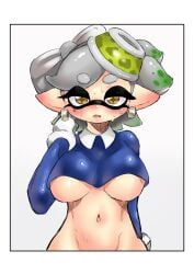 blush female female_only gloves inkling marie_(splatoon) nintendo partially_clothed sassan splatoon sweat sweatdrop tagme underboob yellow_eyes