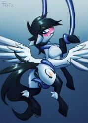 absurd_res anus armwear ass balls black_hair black_tail blue_eyes clothing cutie_mark dock elbow_gloves equid equine fan_character feathered_wings feathers fenixdust feral genitals gloves hair handwear hasbro hi_res leggings legwear male male_only mammal my_little_pony pegasus puffy_anus spread_wings tentacle tentacle_sex wavy_mouth wings