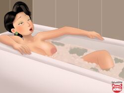 1girls asian bath bathing bathroom bathtub big_breasts black_hair breasts bubble_bath disney female female_only light-skinned_female light_skin mature_female milf ming_lee mother nipples partially_submerged pixar relaxing saifernsfw solo turning_red