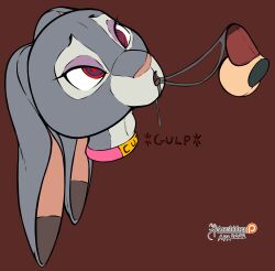 absurd_res arashidrgn balls bodily_fluids canid canine collar corruption cum cum_on_face disney erection fellatio female fox genital_fluids genitals grey_body heart_pupils hi_res hypnosis judy_hopps lagomorph leporid mammal nick_wilde oral penile penis rabbit sex zootopia