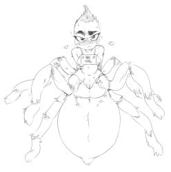 2022 anus arachnid arachnid_taur arthropod arthropod_abdomen arthropod_taur black_and_white breasts dreamworks english_text female front_view full-length_portrait genitals hi_res looking_at_viewer mhdrawin monochrome ms._tarantula_(the_bad_guys) mygalomorph nipples nude portrait pussy sign simple_background sketch solo spider spider_taur tarantula tarantula_taur taur text the_bad_guys white_background