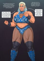 1girls big_breasts dyed_hair female_wrestler legwear magenta_nails milf muscular_female rule_63 saturnxart simple_background tanned_skin wrestling_boots wrestling_outfit wristbands