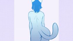 animated blue_eyes blue_hair blue_skin cat_ears cat_tail peace_sign pose posing shaking_butt waging_tail