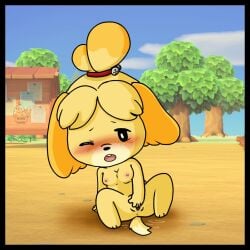 1:1 animal_crossing anthro ass blush bodily_fluids breasts canid canine canis cum digital_drawing_(artwork) digital_media_(artwork) domestic_dog female finger_fuck fingering fur genital_fluids genitals hair hi_res isabelle_(animal_crossing) mammal masturbation muffinlewds nintendo nipples nude open_mouth pussy screencap screencap_background shih_tzu solo spread_legs spreading toy_dog vaginal_penetration video_games yellow_body yellow_fur