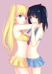 2girls artist_request belly_button bikini bikini_bottom bikini_top black_eyes black_hair blonde_hair blue_bikini blue_eyes blue_swimsuit breasts cleavage cute embrace embracing embracing_another facial_markings female female_focus female_only frilled_skirt gender_transformation genderswap genderswap_(mtf) legs light-skinned_female light_skin long_hair looking_at_viewer naruko naruto naruto_(classic) naruto_(series) naruto_shippuden pale-skinned_female pale_skin petite pinup rule_63 sasuke_uchiha sasuko short_skirt shounen_jump skirt small_breasts smile smiling standing swimsuit tied_hair twintails uzumaki_naruto whisker_markings whiskers yellow_bikini yellow_hair yellow_swimsuit yuri