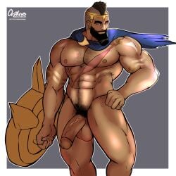 1boy balls bara erickbsan hairy league_of_legends male male_only muscles muscular pantheon penis solo solo_male