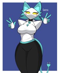 1girls animal_ears big_boobs big_breasts blush boobs bottomless breasts clothed clothing deltarune deltarune_chapter_2 female female_only furry hi_res pussy robot robot_girl robot_humanoid santea solo solo_female tail tasque_manager_(deltarune) thick_thighs tight_clothing undertale_(series) wide_hips yellow_eyes