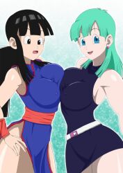 2girls adult_and_teenager adult_female breast_press bulma_briefs chichi dragon_ball dragon_ball_(classic) dragon_ball_z female female_only multiple_girls symmetrical_docking tagme teenage_girl teenager ydraw4fun younger_female