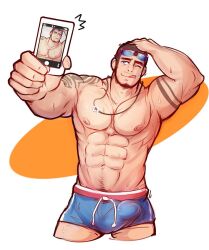 arms_up artist_request baddie beard biceps big_brother big_bulge blue_eyes blue_shorts bottomless brother brown_hair bulge facial_hair hand_on_head male male_only muscles muscular muscular_male navel_hair necklace phone selfie short_hair short_shorts shorts slay sticking_out_tongue sunglasses sunglasses_on_head sweat sweatdrop sweating tattoo tattoos tongue tongue_out wink
