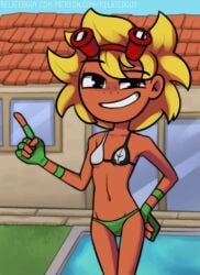 animated animated_gif blonde_hair dark-skinned_female dark_skin gif glasses human humanized pool relatedguy solar_flare_(peargor) solar_flare_(pvz) sunflare swimsuit tomboy