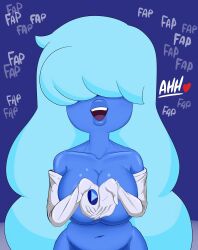 alternate_version_available big_lips blue_hair blue_skin d_(artist) dialogue fapping gem_(species) gloves heart large_breasts onomatopoeia open_hands open_mouth orientation_play sapphire_(steven_universe) smile steven_universe waiting